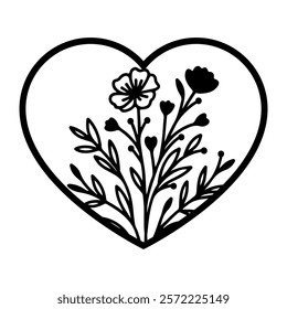 Valentine floral heart vector illustration, laser cut heart template 