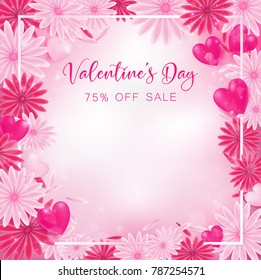 valentine floral invitation is decorate in red and pink color as flower blooming, border is pearl pink along with petals are dropped on beside , usage in advertising decorative or cerebrate invitation
