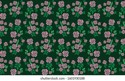 Valentine floral pattern background, with beautiful pink rose and unique pattern leaf design.