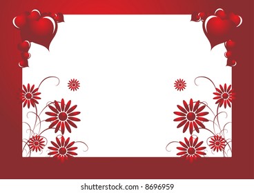 Valentine floral postcard frame with red hearts