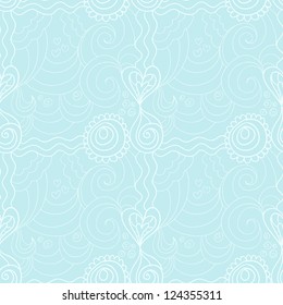 Valentine floral seamless retro pattern with hand drawn flowers and waves