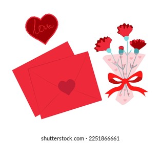 Valentine flower bouquet and red envelope illustration