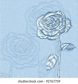 Valentine flower invitation floral vintage card with line art rose