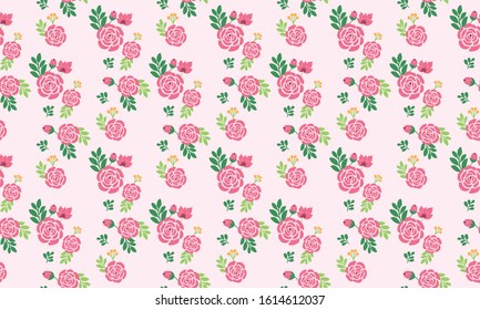 Valentine Flower pattern background, with simple of leaf and pink flower design.