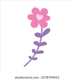 Valentine flower pink on white background. Vector design element for Valentine's day.