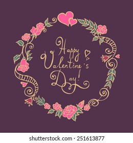 Valentine Flower Wreath. Vector Illustration.