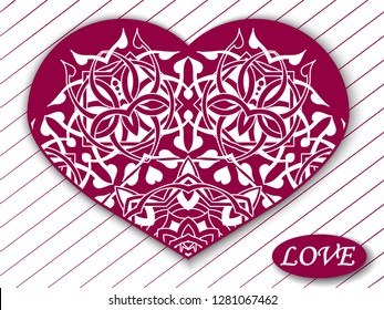 Valentine, flyer holiday card, frame for congratulations on the wedding, Valentine's day, birthday, invitation, celebration, Declaration of love. Vector pink background with mandala pattern. eps10