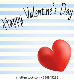 Valentine in the form of three-dimensional heart in the corner of the picture and congratulations on the blue and white retro background. All isolated.