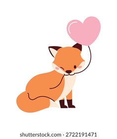 Zorro de San Valentín con Ilustración vectorial de globo de corazón en colores pastel naranja y rosa. Lindo diseño romántico para tarjetas, pegatinas y decoración de vivero.