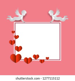 Valentine frame with hearts and angels.