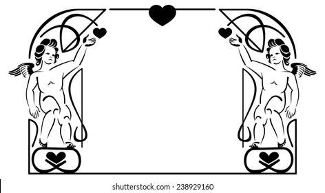 Valentine frame with two cupids