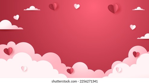 Valentine frame. Valentines day background with product display and Heart Shaped Balloons. Paper cut style.