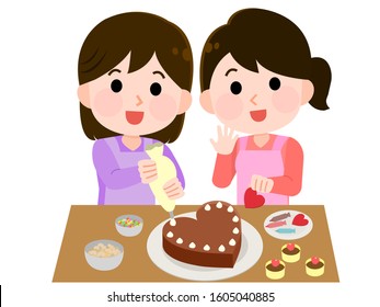 Valentine Friends making chocolate handmade Illustration