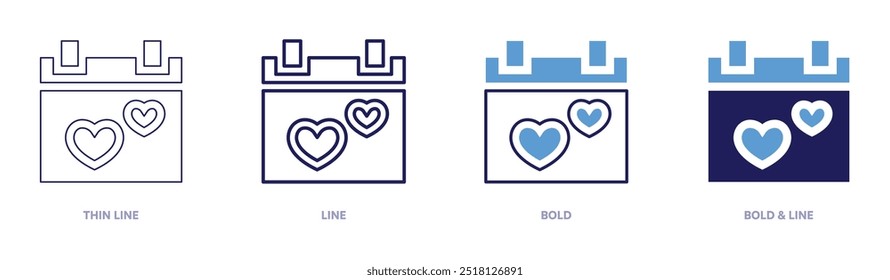 Valentine fun icon in 4 different styles. Thin Line, Line, Bold, and Bold Line. Duotone style. Editable stroke.