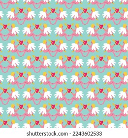 Valentine funny angels seamless pattern. Vector illustration in doodle style