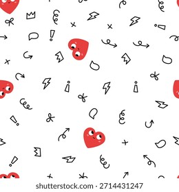 Valentine funny doodle element vector. Hand drawn doodle style heart, arrow, signs. Seamless print