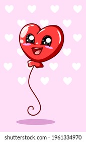 valentine Funny and kawaii heart balloon cartoon illustration