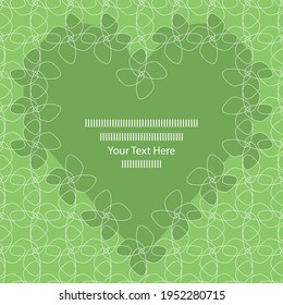 Valentine geometric Frame card template with white abstract doodle flowers and a big heart. Decorative grid texture can be also used for seamless gift paper. Write your own Text.