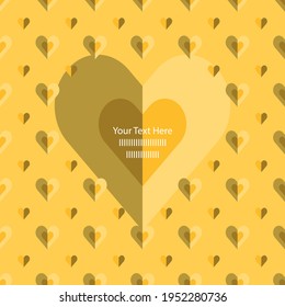 Valentine geometric Frame card template with folded Gold and yellow hearts. Decorative grid texture can be also used for seamless gift paper. Write your own Text.