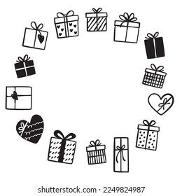 Ilustración de cuadro negro de la caja de regalo de San Valentín, ilustración dibujada a mano del vector.