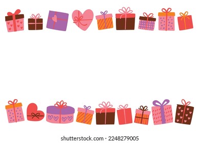 Valentine gift box colored frame illustration, Vector hand drawn illustration.