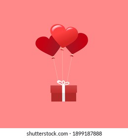 Valentine gift box with cute red balloon , vector design 