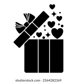 Valentine gift box with hearts silhouette illustration by hand drawn.