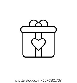 Valentine gift box icon silhouette on white background. Linear style sign for mobile concept and web design. Gift box symbol logo illustration.