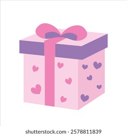 Valentine gift box on white background. Vector object design element for Valentine's day.