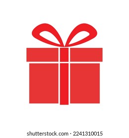 valentine gift box, red gift package icon, flat vector illustration