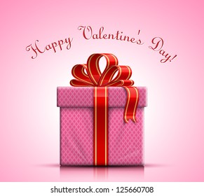 Valentine gift box with ribbon and bow. Vector illustration