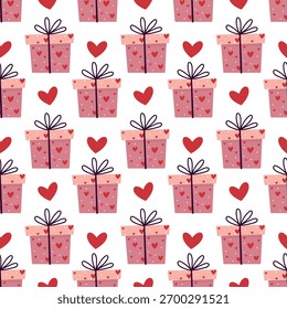 Valentine Gift Box Seamless Pattern with Hearts