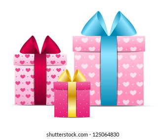 Valentine gift boxes on white background