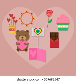 valentine gift  flat icon set design
