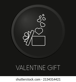  Icono de la línea vectorial mínima de regalo de San Valentín sobre botón 3D aislado en fondo negro. Vector Premium.