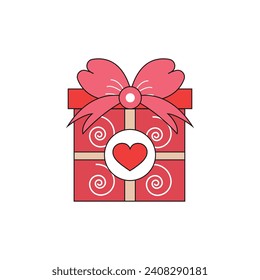 Valentine gift outline Icon. Gift box with ribbon bow. Surprise, birthday or holiday concept