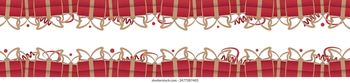 Valentine gift red gift box border. Frame of Red surprize box package with ribbon