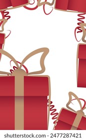 Borde de caja de regalo rojo de regalo de San Valentín. Marco de caja de sorpresas rojo con cinta