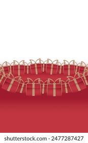 Borde de caja de regalo rojo de regalo de San Valentín. Marco de caja de sorpresas rojo con cinta