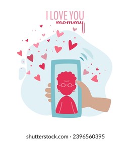 Concepto social de regalo de San Valentín en estilo plano. С felicitaciones a mamá.