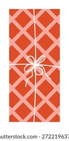 Fondo de Vector de regalo de San Valentín con patrón de celosía naranja y lazo de cinta. Diseño moderno dibujado a mano para papel de embalaje, embalaje y tarjetas.