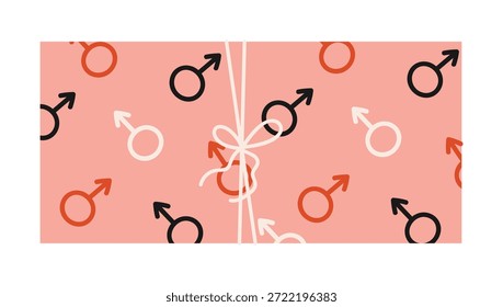 Fondo de Vector de regalo de San Valentín con patrón rosa e íconos de símbolos con lazo de cinta. Diseño moderno dibujado a mano para papel de embalaje, embalaje y tarjetas.