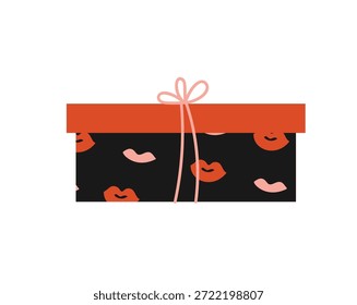 Fondo de Vector de regalo de San Valentín con patrón de amor y lazo de cinta en papel oscuro. Diseño moderno dibujado a mano para papel de embalaje, embalaje y tarjetas.