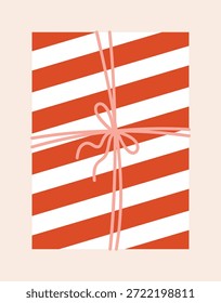 Fondo de Vector de papel de regalo de San Valentín con rayas diagonales audaces y lazo de cinta. Diseño moderno dibujado a mano para papel de embalaje, embalaje y Anuncios.