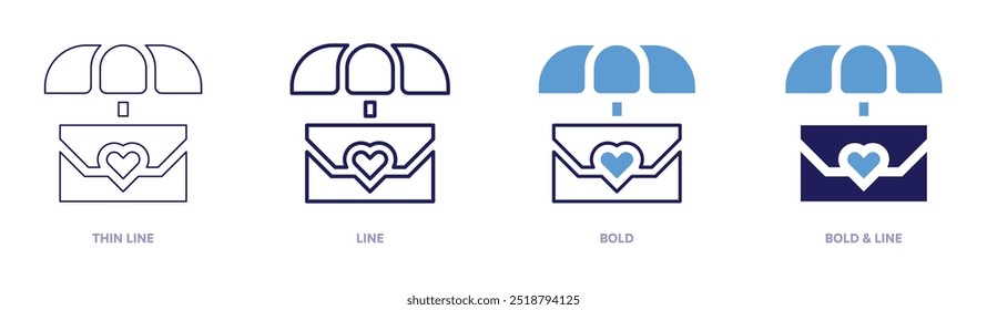 Valentine giftwrap icon in 4 different styles. Thin Line, Line, Bold, and Bold Line. Duotone style. Editable stroke.