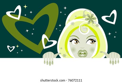 Valentine Girl with blank and hearts background