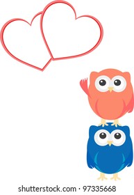 Valentine girl and boy owls with love heart