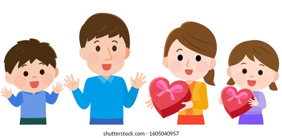 Valentine 
Give chocolate to family illustration
