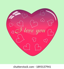 valentine glass heart, on green background, vector