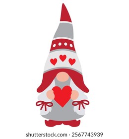 Valentine  gnome girl  vector cartoon illustration